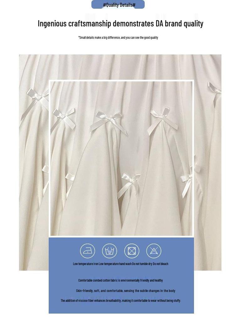 Petite Women's Summer Elastic Waist Pleated A-line Mini Skirt with Built-in Safety Shorts and Bow