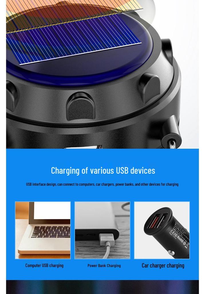 5800 Solar-Powered Portable Multifunction Camping Lantern - Outdoor Emergency Tent Light