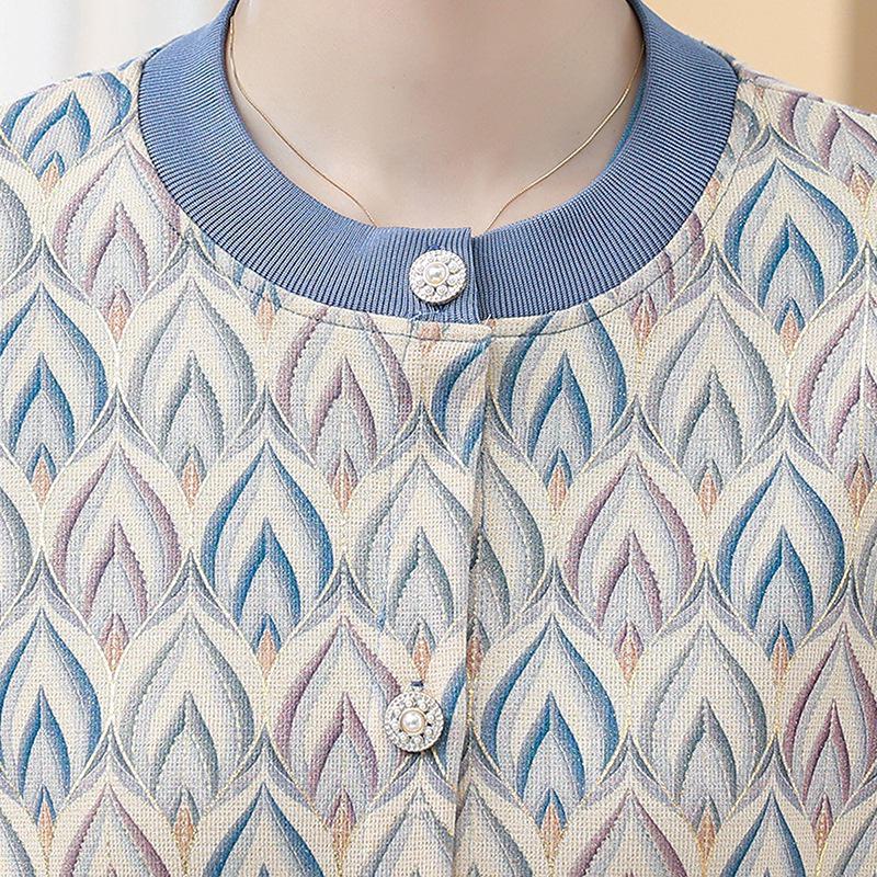Autumn 2025 Women's Long-Sleeve Knit T-Shirt Set for 50-Year-Old Mothers