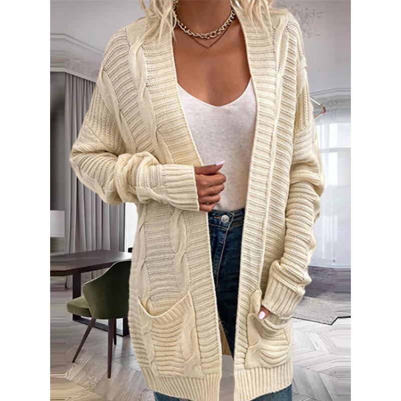 Große Damenbekleidung Herbst/Winter 2024 Neuer Fried Dough Twists Cardigan Pullover Mittellanger Twisted Rope Strickjacke