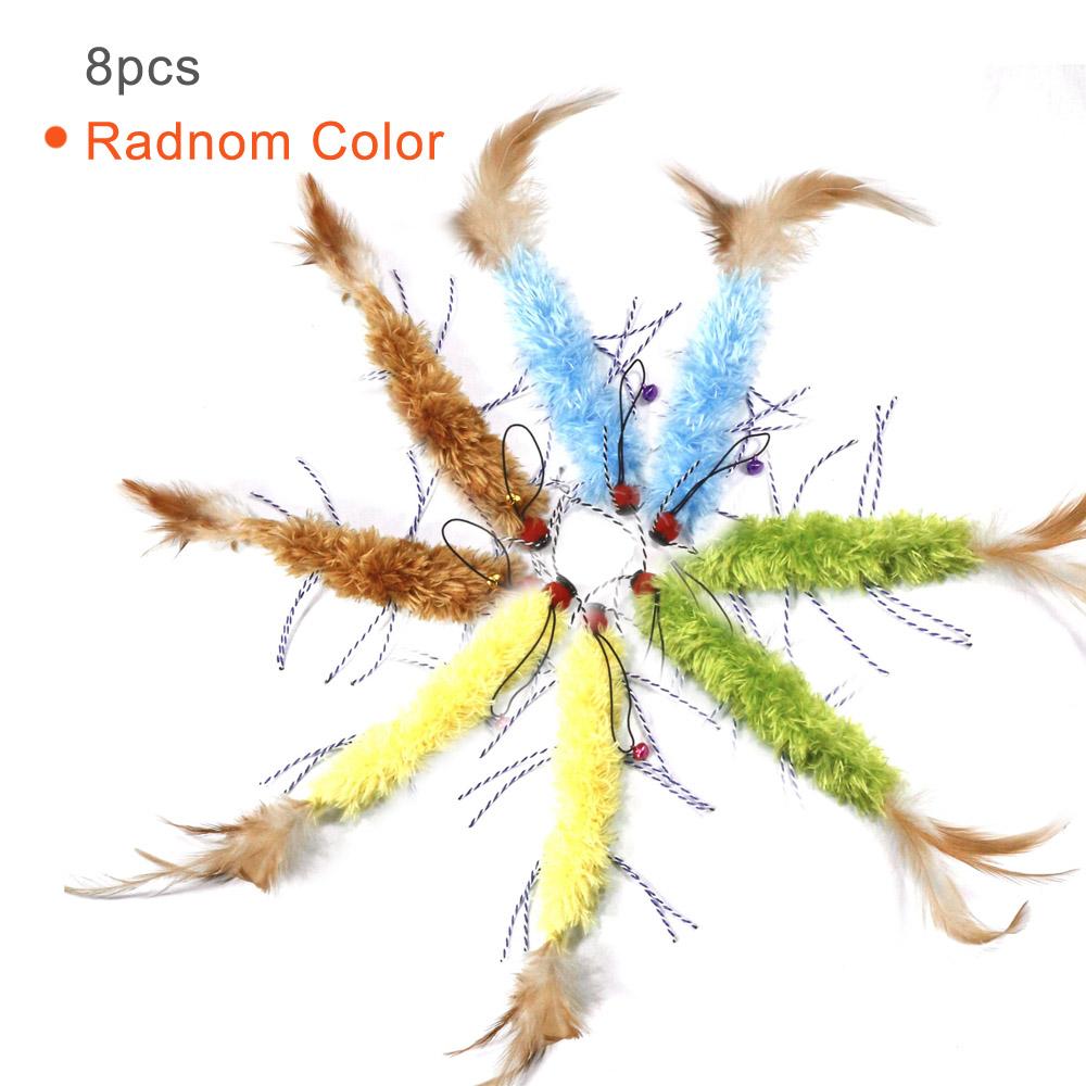 

8pcs Random Color Fake Caterpillar Replacement Head Cat Teaser Stick Fun Pet Cat Toy