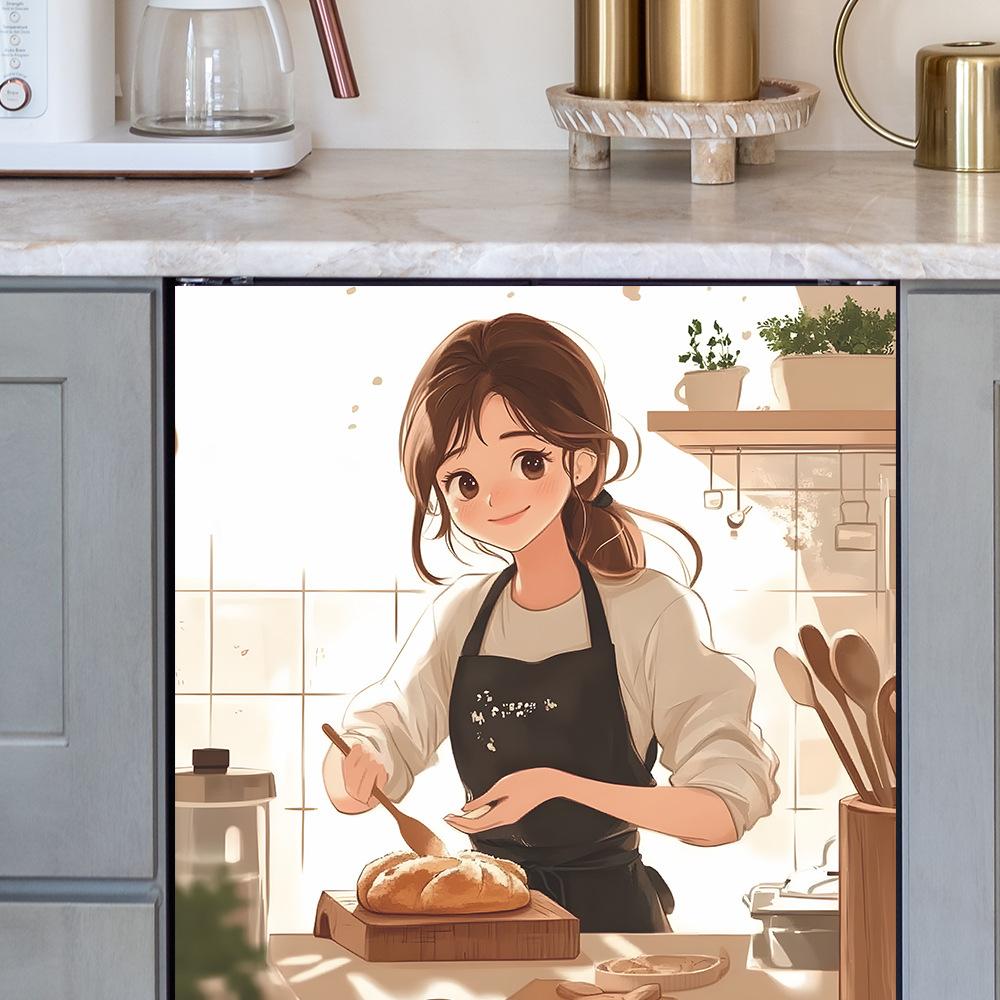 Baking Bread Girl Poster Kitchen Cabinets Stovetop Background Landscaping Decorative Wall Stickers