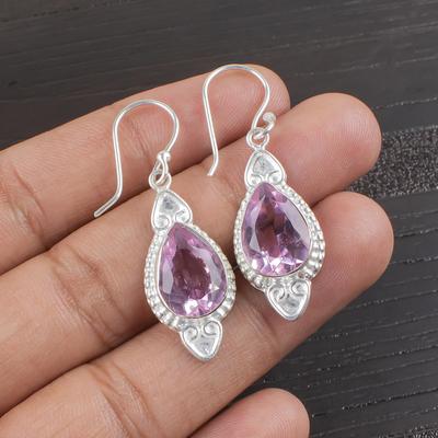 Pendientes de morganita, pendientes de plata de ley maciza 925 hechos a mano con piedras preciosas, joyería antigua, para regalo de compromiso
