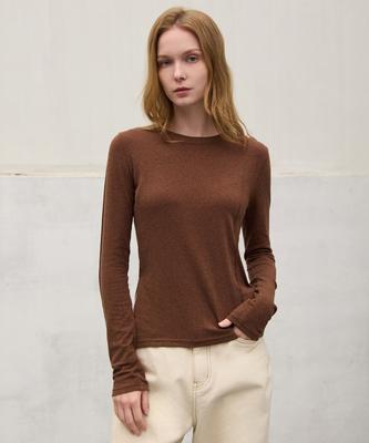 WAARFORWOMAN Wt-31 Warm Slit T-Shirt_Brown