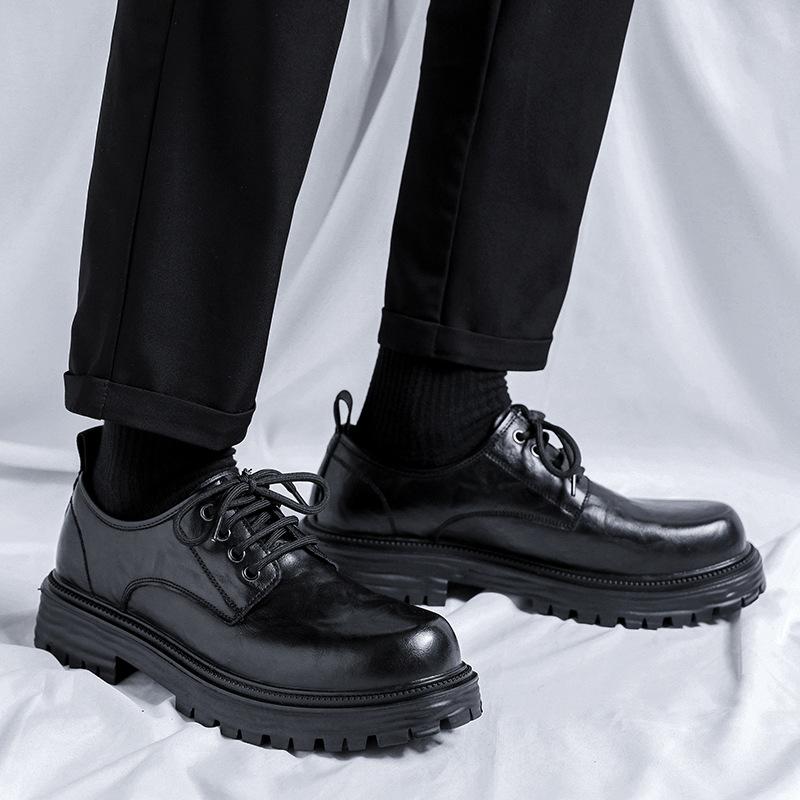 Leather shoes men's formal business British platform casual derby shoes black wedding groom shoes increase 66106-Y