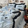 Black Bow Cotton Bedding Set, Princess Style Cute Girl Skin Friendly Soft Duvet Cover, Bed Sheet or Bed Skirt Pillowcase