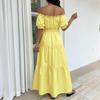Women Off Shoulder Tiered Maxi Dress Smocked Waist Puff Sleeve Casual Summer Vacation Dress