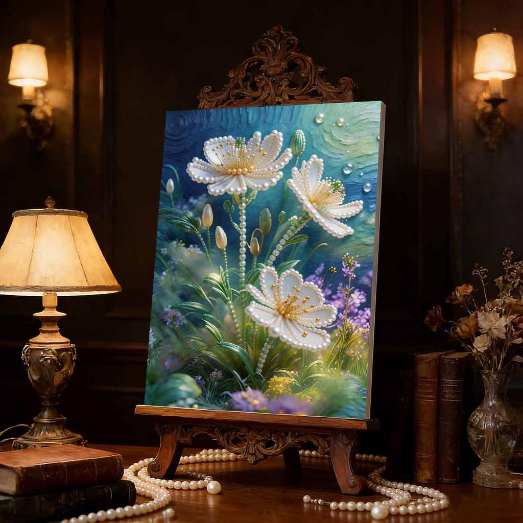5D Frameless Pearl Painting Lotus Diy Handmade Sticky Diamond Creative Canvas Art Painting Bedroom Decoration Living Room Hanging Painting