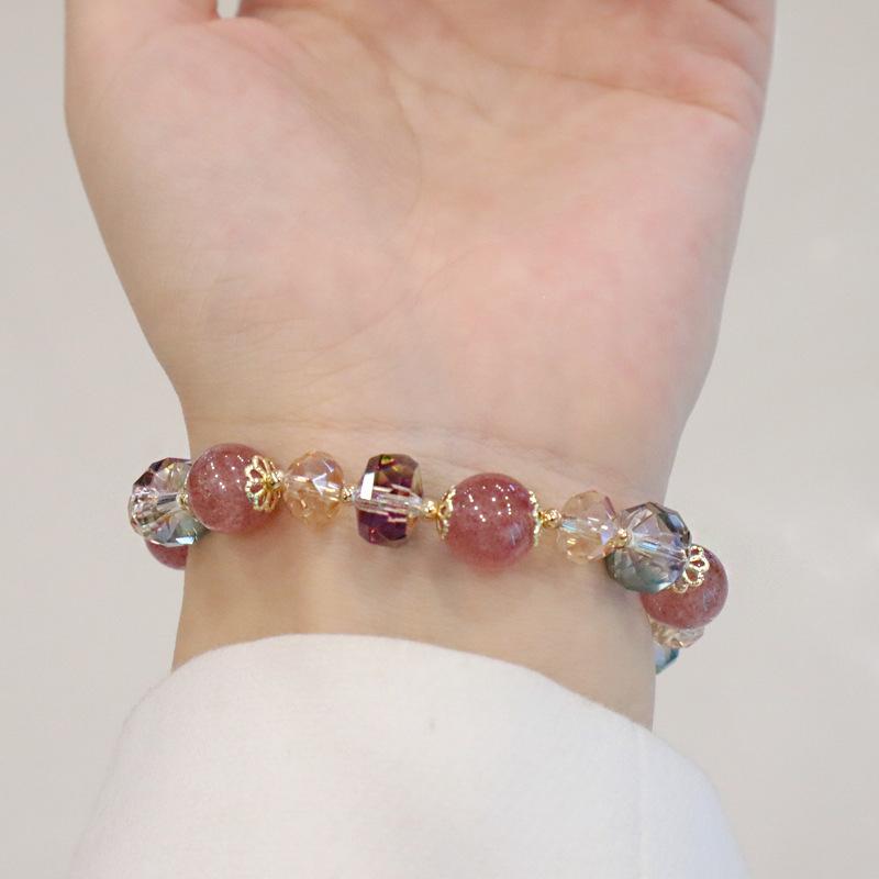 Natural Strawberry  Bracelets For Women Light Luxury Pink String Beaded Elastic Bangles Party Jewelry Gift