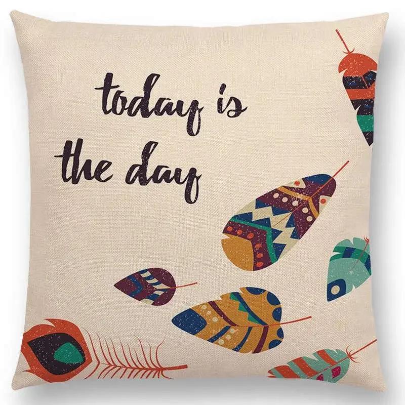 Feather Pattern Decorative Letters Cushion Cover Beautiful Word Be Brave Kind Dream Home Decor Sofa Throw Pillow Case