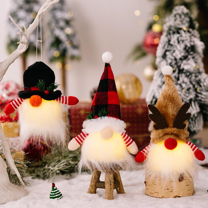New Christmas LED Doll Pendant Christmas Tree Ornaments Santa Gnome Plush Doll for Home New Year Xmas Decoration Party Favors