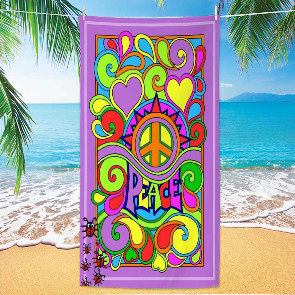 Boho-Stil und Friedenssymbol, Strandtücher aus ultrafeiner Faser, Strandurlaubsfotos, Dekorative Handtücher, Schalhandtücher