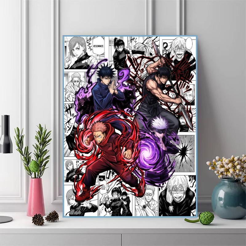 Jujutsu Kaisen Manga & Key Character Set Pattern 3pcs 100% Round Full Drill 5D DIY Diamond Painting Embroidery Cross Stitch Rhinestone Décor