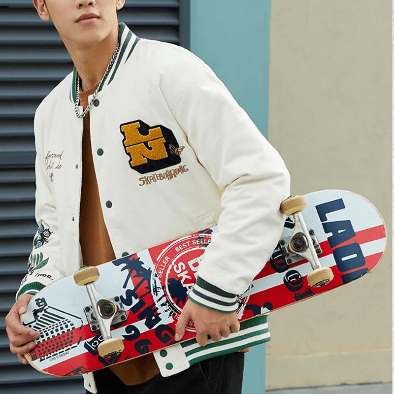 Li Ning Logo Print Single-Breasted Long Sleeve Baseball Jacket Men Jackets White AJMR121-4