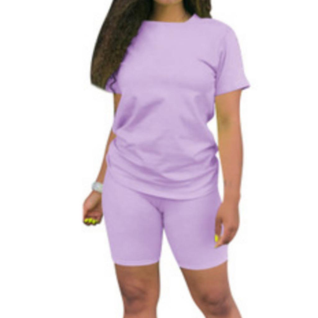 Women's 2 Piece Casual Sports Solid Color Suit Short Sleeve Top And Pants Set