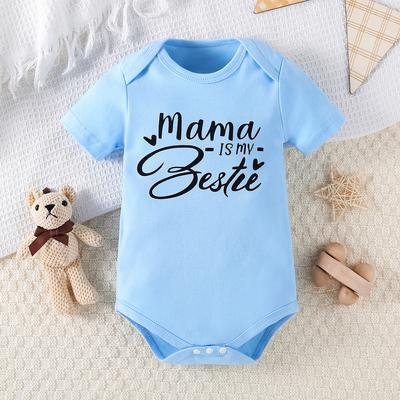 Newborn Baby Cotton Bodysuit "Mama Is My Bestie" Print Short Sleeve Jumpsuit