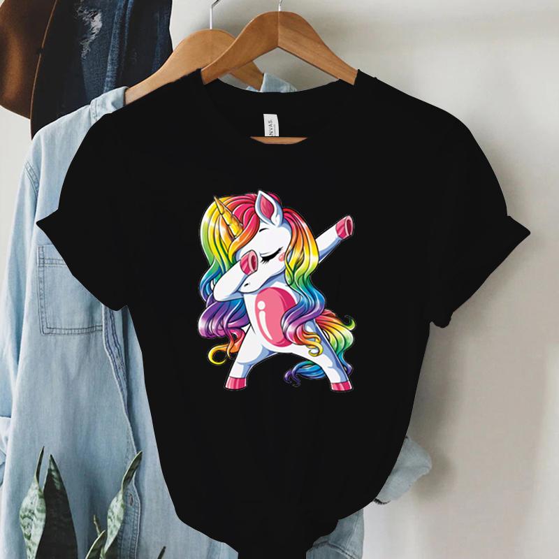 

Новые Забавные Футболки с Принтом Единорога Женские Милые Футболки с Единорогом Ульззанг Мультяшные Футболки Харадзюку Y2k Эстетичные Графические Летние Женские Футболки S