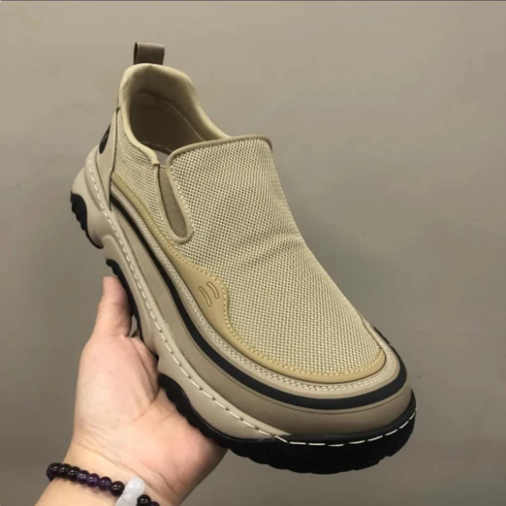 Fashion Men's Summer Casual Shoes Breathable Mesh Wide Head Lightweight Comfortable Slip-On Thick Bottom Fashionable All-Match Shoes