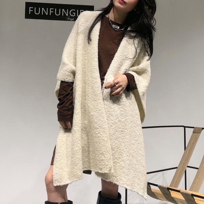 High-End Wool Knit Cape: Cozy Autumn/Winter Solid Color Shawl Coat