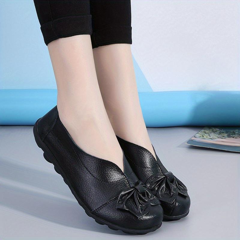 Damen Schleifen-Loafer - Bequeme einfarbige flache Schuhe (grün, Rot, Beige, Schwarz, Braun), Leichte Freizeitschuhe, nur Handwäsche