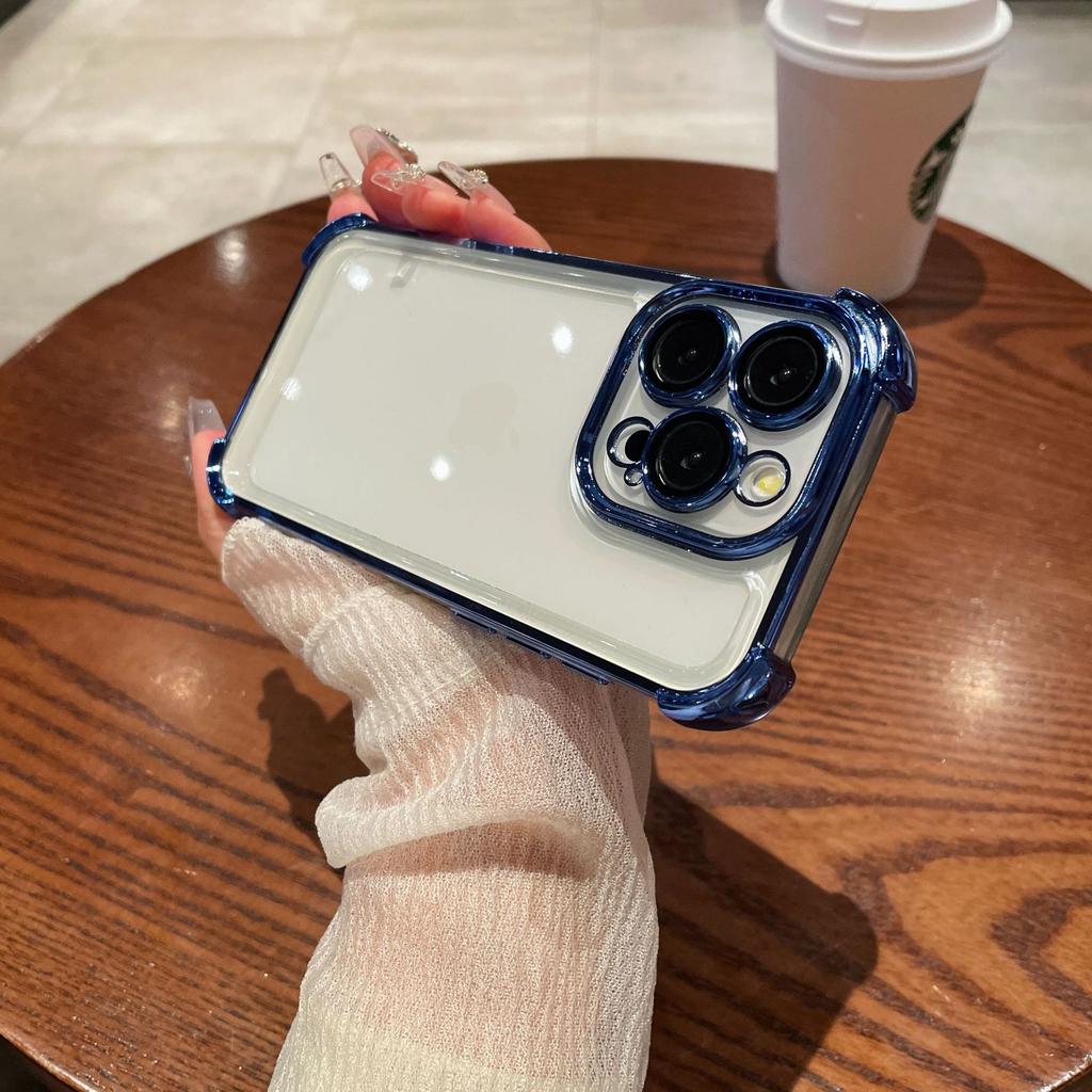 Space case is suitable for iPhone16 mobile phone case, four corners anti-drop electroplating, Apple 14Promax transparent case acrylic.