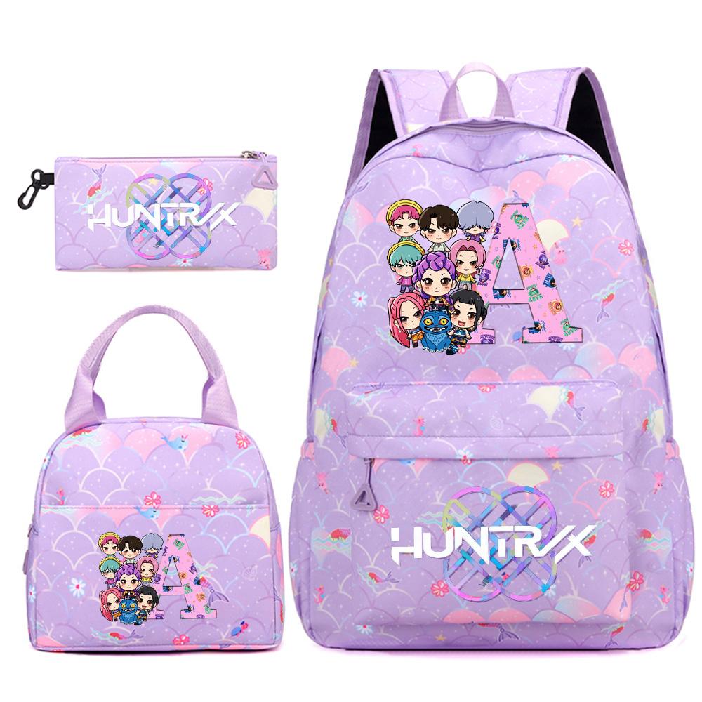 3Pcs/set 26 English Letter Kpop Printed Backpack Handbag Pencil Case for Teenger Student Girl Boy Schoolbag Kid Bookbag Large Capacity Travel Bag Gift