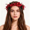 Wine Red Rose Flower Hairband Large Ribbon Wreath Headband Bridal Hair Accessory  Bridesmaid