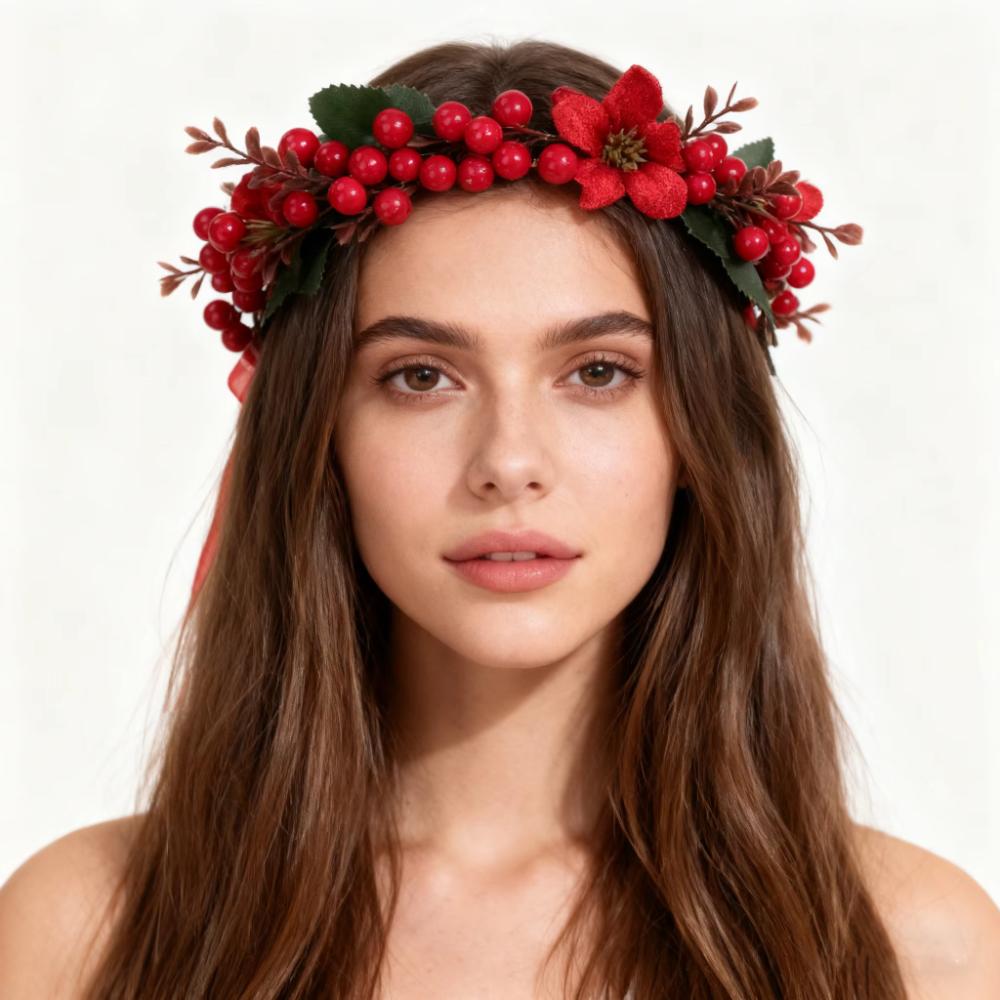Wine Red Rose Flower Hairband Large Ribbon Wreath Headband Bridal Hair Accessory Bridesmaid