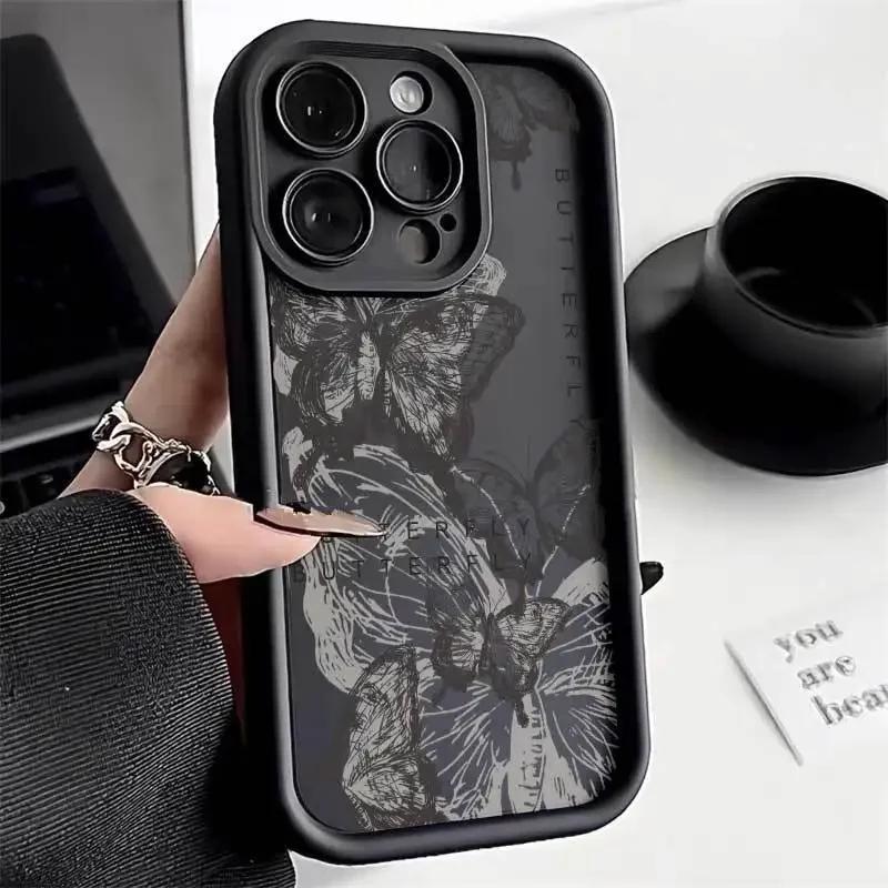 Premium Korea Style Case for iPhone 15 Pro Max 14 13 12 11 Xsmax XR- Art Oil Painting Butterfly Soft Phone Case for Women Girls Lady Full Body