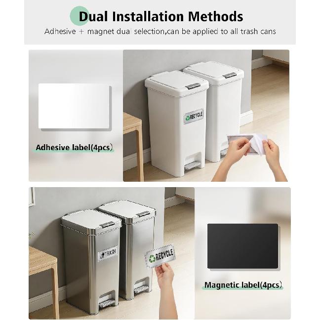 Trash and Recycle Stickers 8 Pack, Waterproof Recycle Sticker and Trash Stickers, Trash Bin Labels Combo for Home Indoor Outdoor Office Garbage Can