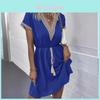 Sommer-Freizeit-Häkel-V-Ausschnitt-Kleid mit kurzen Ärmeln für Damen