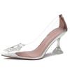 2025 Spring and Summer Baotou Transparent Sandals Women's Thin Heels High Heels Women's Rhinestone Pointed Single Shoes Women's Sandals Versatile
