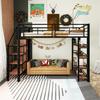 Litera Juvenil con Escalera de Seguridad Varios Estantes Armario Empotrado Carga Fuerte para Adultos Marco Metálico Loft Muebles para el Hogar Doble Capa