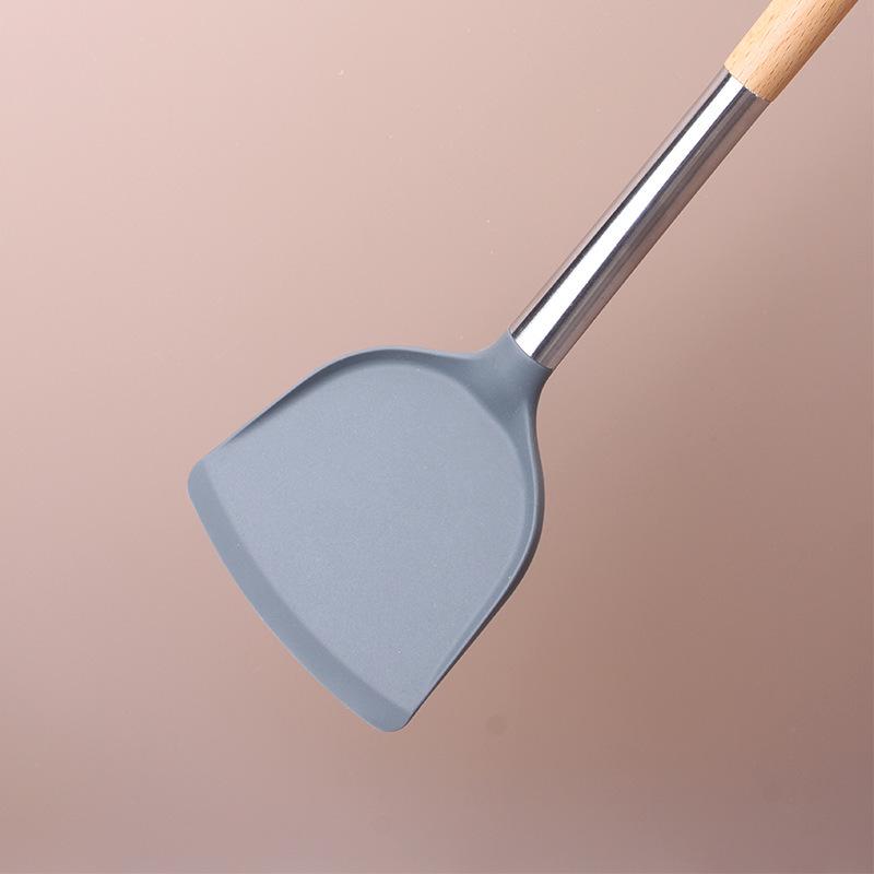 High-Value Silicone Cooking Shovel with Wooden Handle - Non-stick Pan Special, Stainless Steel Kitchen Utensil