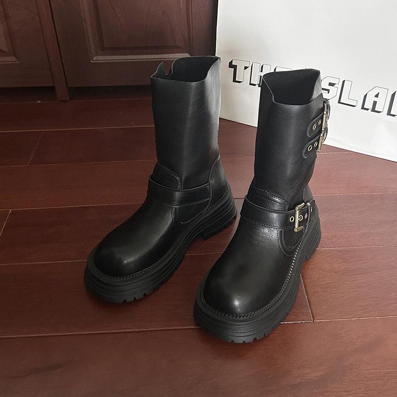 Design Belt Buckle Woman Short Boots Fashion Platform Heels Knight Booties Autumn Winter Ladies Shoes Mujer