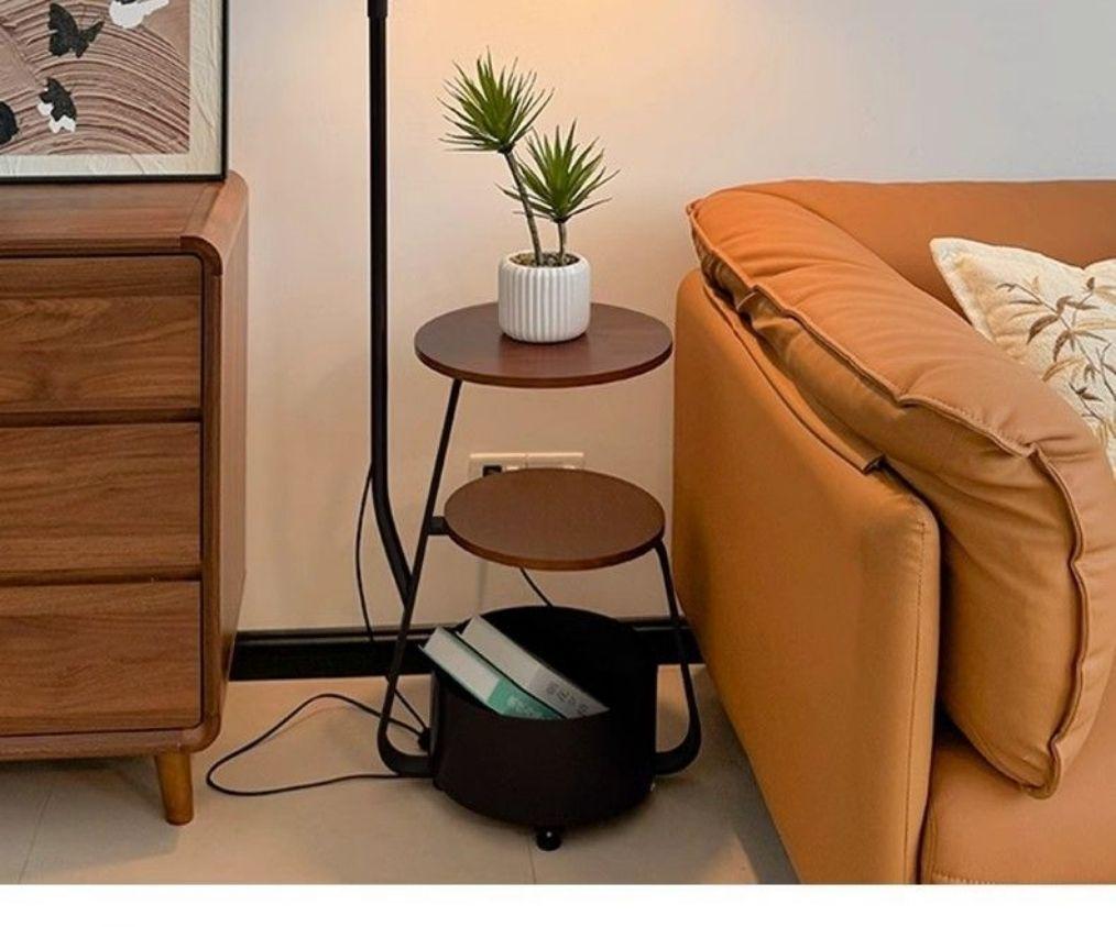 French Retro Mid-Century Bedside Floor Lamp with Storage - Ideal for Living Room or Sofa Side Decor.