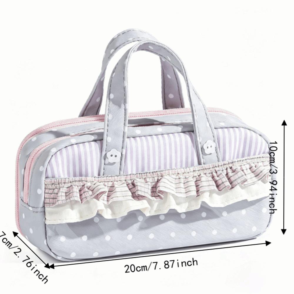 Plaid Polka Dot Lace Pencil Case Large Capacity Lace Stationery Bag Lace Pen Bag  Gift Giving