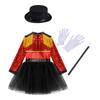 Girls Circus Tutu Leotard Dress Long Sleeve Sequin Tassel Shoulder Back Zipper Costume Set Hat Magic Wand