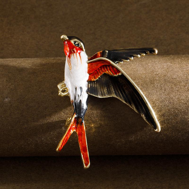 Enamel Drip Oil Swallow Brooch for Women - Colorful Bird Corsage Pin with Niche Design