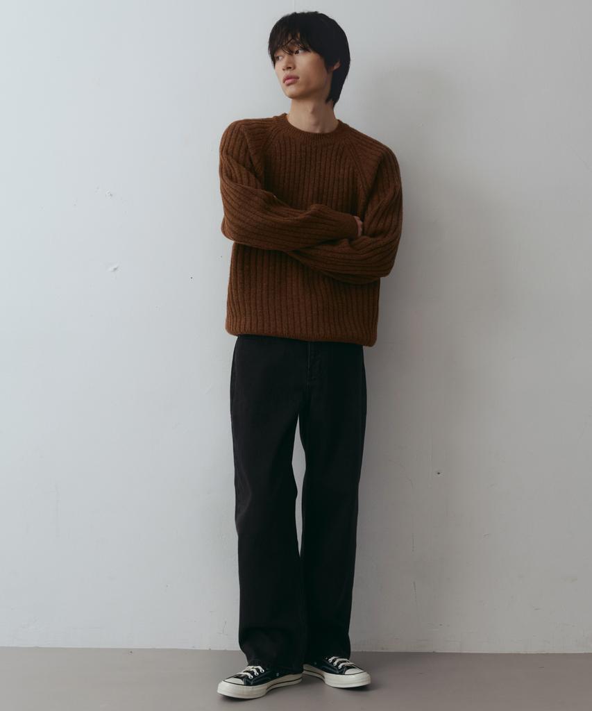 NODU Ribbed Raglan Diagonal Knit [Brown]