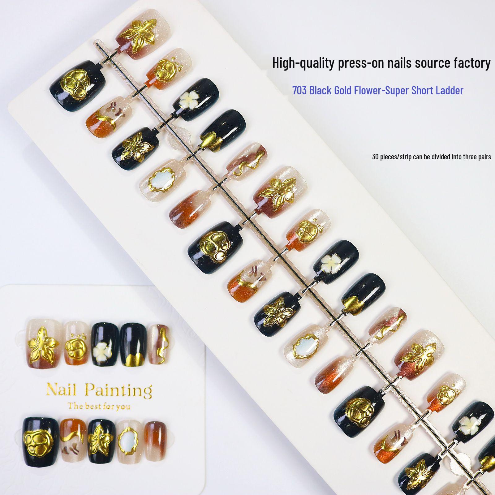 Black Apple Paradise Snowflake Cat Eye Nails - Pre-made Tips for a Sweet, Cool, and Spicy Manicure