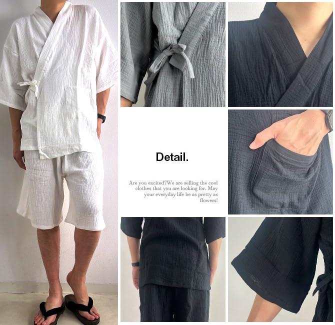 Arcade Jinbei Textured Soccer Japanese Cool Summer Size Black Men's Set, Breathable, Weave, 100% Cotton, Style, Loungewear, Pajamas, Material,