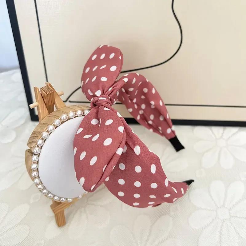 Polka Dots Bow Headband for Women Hair Accessories Sweet Lovely Rabbit Ear Knotted Hairband Not Slip Adults Hair Band Headwear