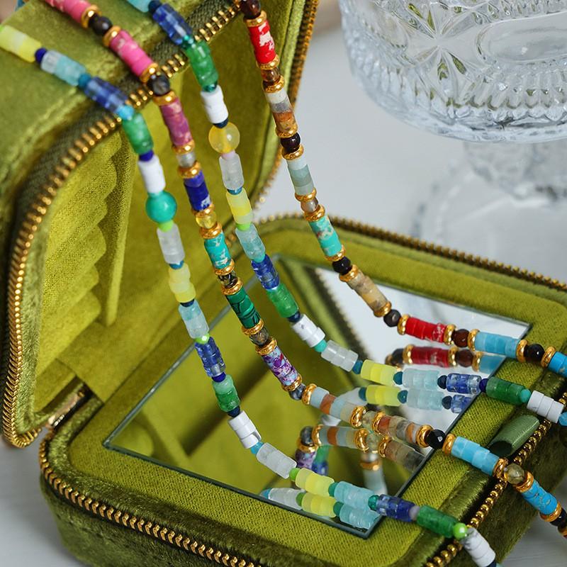 Boho Style Handmade Natural Stone Beaded Necklace Women Geometric Rainbow Pendant Minimalist Fashion Jewelry