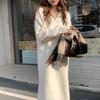 LYRIA Solid Color Polo Neck Turtleneck Dress, New Autumn and Winter Style, Suitable for Overcoats, Long Knee-length Loose Thick Knitted Sweater Dress.