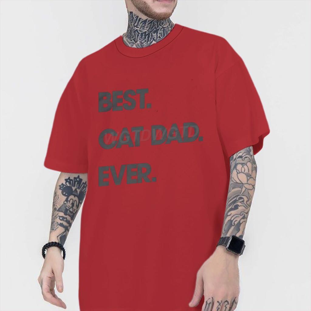 Best Cat Dad Ever Letter Print T Shirts Classic Retro Animal Lover Gifts Tees Male Short Sleeve Cotton Tees Fun Homme Camiseta