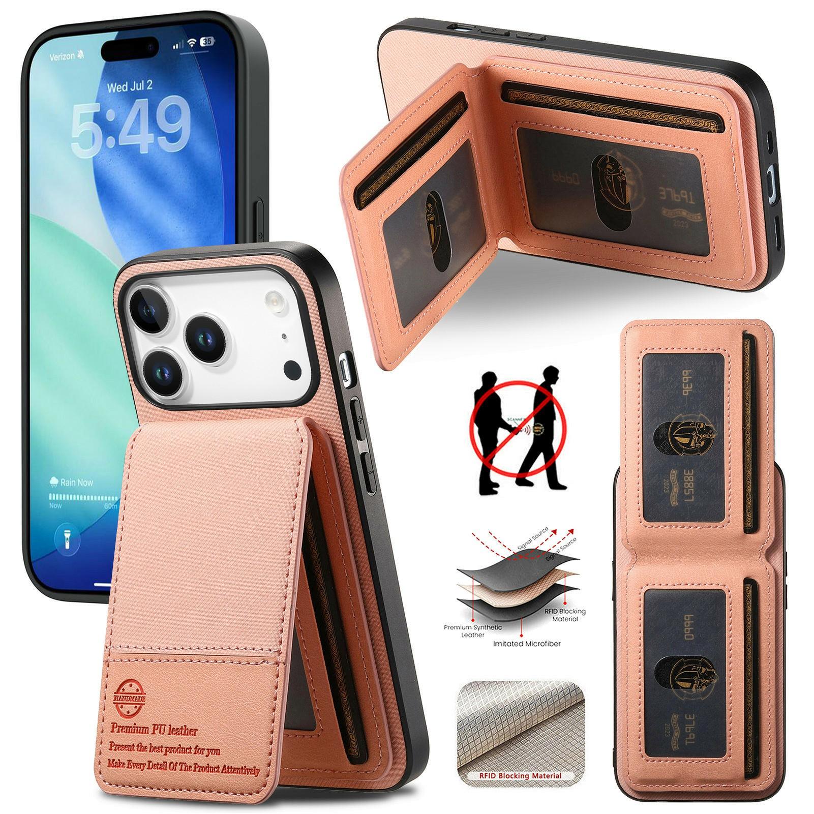 

For iPhone 17 Pro Max Case Cloth Texture Leather + PC + TPU RFID Blocking Phone Cover with Card Holder