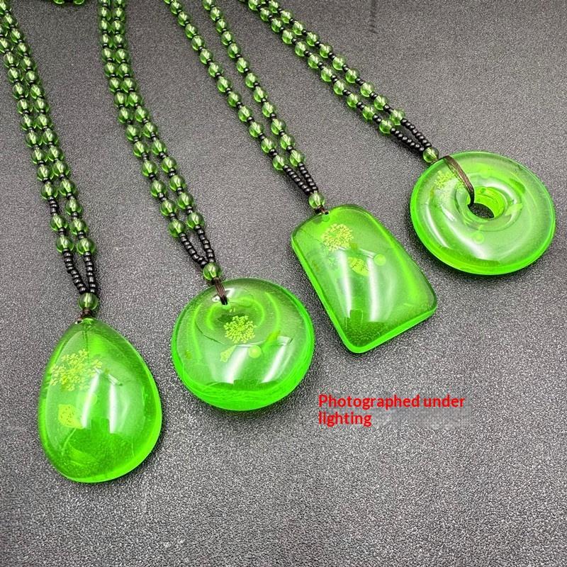 Collana Ambra Verde Cera d'Api Collana con Ciondolo a Goccia d'Acqua Per Donna Unisex Fortunata Sicurezza Ciondolo Lungo Ornamenti per Catena del Maglione