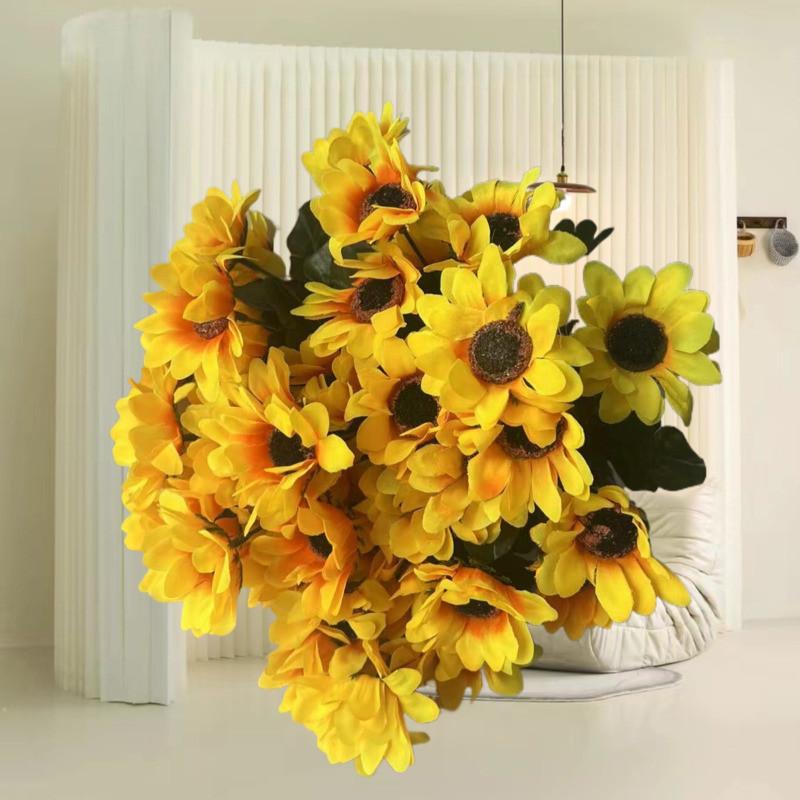 Annuus Faux Helianthus Silk Flower Bundle For Outdoor Event And Decoration House