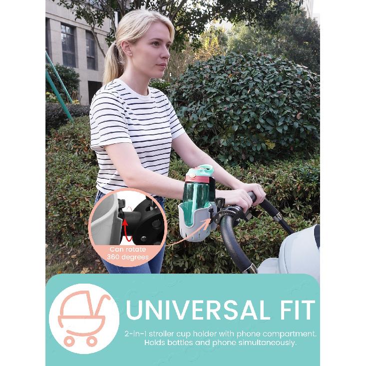 1PC 2-in-1 Universal Stroller Water Cup Holder With Phone Holder Universal Bottle Holder For Wheelchair Stroller Accessories Cup Holders 5